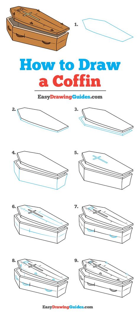 Learn How to Draw a Coffin: Easy Step-by-Step Drawing Tutorial for Kids and Beginners. #Coffin #drawingtutorial #easydrawing See the full tutorial at https://easydrawingguides.com//how-to-draw-a-coffin/. Gothic Coffin Art, Coffin Drawings Simple, Grave Drawing Easy, Coffin Drawings, Coffin Sketch, How To Draw Halloween, Emo Drawing Ideas Easy, Coffin Drawing, Coffin Art