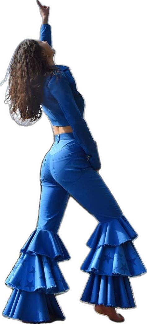 Bell trousers, stars dark blue, party swag Bell Trousers, Abba Outfits, Abba Costumes, Disco Glam, Queen Outfit, Mama Mia, Disco Outfit, Fancy Dresses Party, Dancing Queen