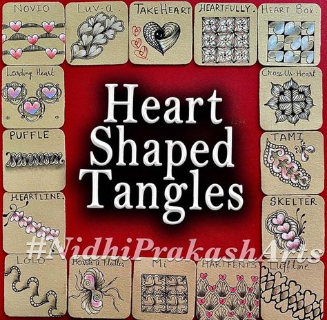 Heart shaped tangles Heart Tangle Patterns, Heart Tangles, Zentangle Heart, Zen Patterns, Zentangle Ideas, Zentangle Tutorial, Zentangle Artwork, Tangle Patterns, Zentangle Drawings