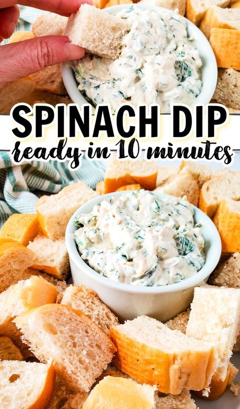 this Cold Spinach Dip recipe is a crowd pleaser at any event - baby shower lunch, bridal shower luch, potluck meals, or as a family game night snack! It uses spinach, sour cream, mayonnaise, mozzarella cheese and the secret ingredient is vegetable soup mix (like knorr!) This popular easy spinach dip easily one of my favorite cold dips for parties. Cold Dips For Parties, Cold Spinach Dip Recipe, Cold Spinach Dip, Spinach Dip Cold, Healthy Spinach Dip, Potluck Meals, Classic Spinach Dip, Best Spinach Dip, Knorr Spinach Dip