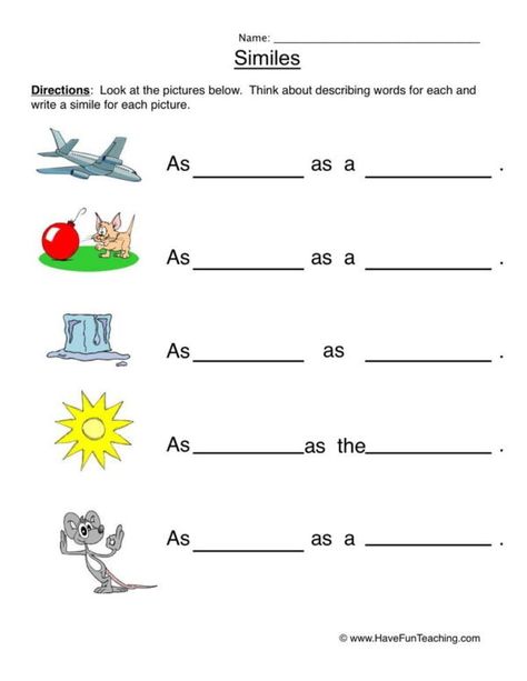 Analogies - Have Fun Teaching Similes Worksheet, Simile Activities, Analogies Activities, Simile Worksheet, Teaching Figurative Language, Describing Words, Easy English, Have Fun Teaching, The Worksheet