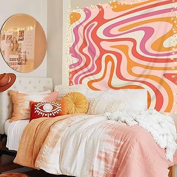 Imirell Retro 70s Groovy Tapestry 59Wx51H Inches Vintage Y2k Abstract Spiral Swirl Pink Orange Funky Modern Aesthetic Colorful Art Hanging Bedroom Living Room Dorm Wall Blankets Home Decor Fabric : Amazon.ca: Home Groovy Bedroom Ideas, Groovy Dorm Room, Groovy Tapestry, Wall Blankets, Groovy Bedroom, Y2k Abstract, Dorm Aesthetic, Blanket On Wall, Hanging Bedroom