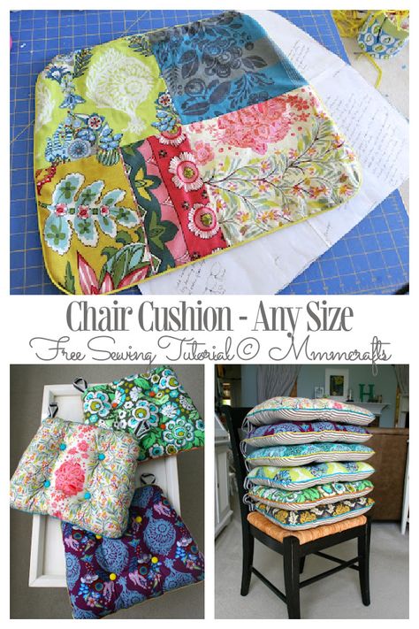 DIY Tufted Patchwork Chair Cushion Free Sewing Tutorials | Fabric Art DIY Kitchen Chair Cushions Pattern, Chair Cushion Sewing Pattern, Kitchen Chair Pads Diy, Making Chair Cushions, Sew Chair Cushion, Quilted Chair Cushions, Quilted Chair Covers, Diy Chair Cushions Dining Rooms, Quilted Seat Cushions