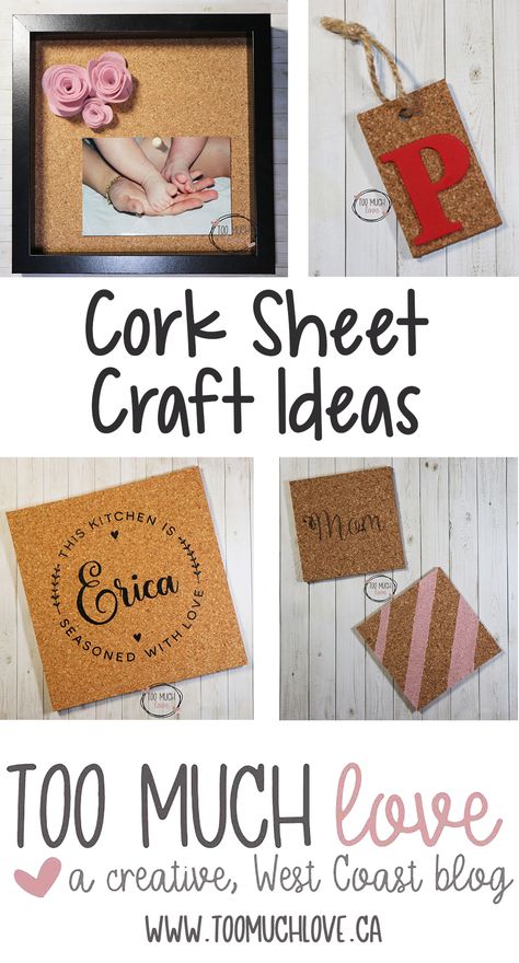 Here are some great cork sheet craft ideas. Crafts With Cork Board, Cricut Cork Projects, Dollar Tree Cork Sheet Crafts, Cork Sheet Crafts, Cork Board Crafts, Cork Board Art, Pinterest Craft, Paint Cork, Sheet Art