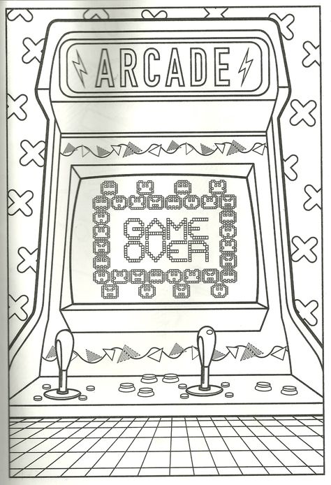 80s Arcade Pac Man Pong or whatever you color it to be 1980s Coloring Pages, Nostalgia Coloring Pages, 80s Coloring Pages Free Printable, 80s Drawings Ideas, 80s Coloring Pages, Arcade Drawing, 80s Coloring, Music Coloring Sheets, 80s Arcade