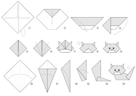 origami-cat-instructions Origami Cat Instructions, Origami Cat Face, Easy Origami Dragon, Origami Instructions Easy, Architecture Origami, Origami Halloween, Dragon Origami, Halloween Origami, Origami Architecture