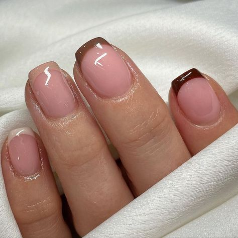 Dusty Pink Nails, French Manicure Gel Nails, Em Nails, Nails After Acrylics, Biab Nails, Natural Nails Manicure, Brown Acrylic Nails, Rhubarb And Custard, Short Gel Nails