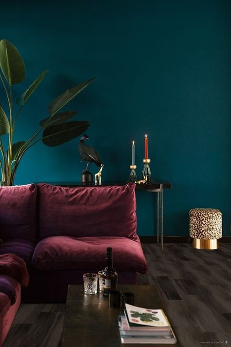 Peacock Room Decor, Moody Paint Colors, Moody Paint, Moody Room, Burgundy Living Room, Teal Rooms, Teal Interiors, Teal Living Rooms, Colorful Interior Design