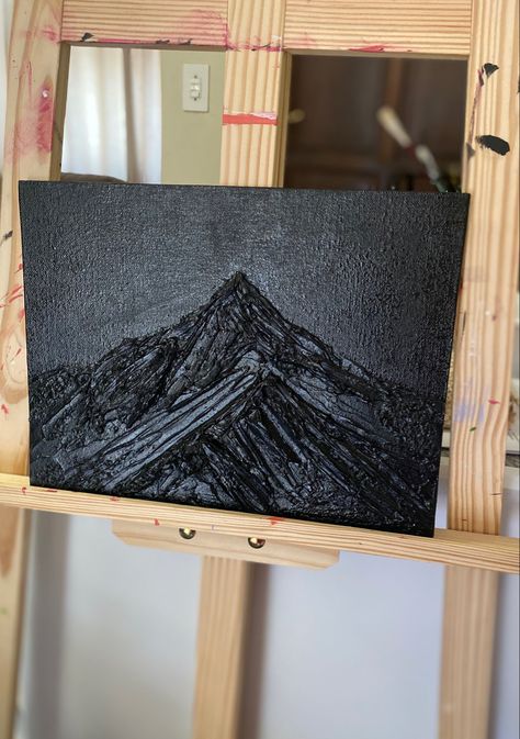 Black Mountain Painting, Black Textured Canvas Art, Mountain Texture, Black Background Painting, Black Canvas Paintings, Mountain Paintings, Black Acrylic, Black Acrylics, Black Textures