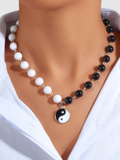 Black and White Fashionable   Plastic  Pendant Necklaces    Jewelry Pearl Necklace Yin Yang, Yin Yang Beaded Necklace, Yin And Yang Necklace Love Couple, Yin Yang Pendant, Yin Yang Jewelry, Yin And Yang Pendant, Yin Yang Necklace, Yin Yang Charm, Diy Charm Bracelet