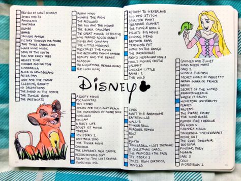 15 Magical Disney Bullet Journal Spreads - Brighter Craft Disney Bullet Journal, Disney Movie Marathon, Disney Movies List, Movie Tracker, Disney Movies To Watch, Bullet Journal Spreads, Bullet Journal Mood, Journal Spreads, Walt Disney Animation