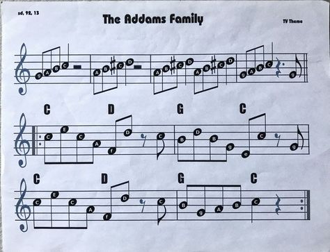 Adams Family Theme Song Piano, Adams Family Piano Notes, Adams Family Song, Adams Family Theme, Piano Letters Songs, The Adams Family, Bass Notes, Music Letters, Jazz Songs