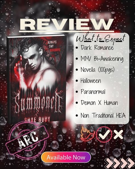 ❤️ARC Review❤️ “ℍ𝕖’𝕤 𝕞𝕪 𝕡𝕦𝕣𝕡𝕠𝕤𝕖. 𝔸𝕟𝕕 𝕥𝕙𝕒𝕥’𝕤 𝕕𝕒𝕟𝕘𝕖𝕣𝕠𝕦𝕤—𝕗𝕠𝕣 𝕓𝕠𝕥𝕙 𝕞𝕖 𝕒𝕟𝕕 𝕙𝕚𝕞.” 📚Summoned by @authorshaeruby 🩸If you like paranormal dark MM romance with a demon X human Shae Ruby’s new novella Summoned is perfect for you. Again this is dark romance please check CW/TWs ✨Thank you to @authorshaeruby for this ARC *Edits are mine photos are not.* #bookreview #bookrecommendations #novella #arc #darkromance #paranormal #demonxhuman #mm #tbr #ku #shaeruby #summoned Mm Dark Romance, Demon X Human, Me And Him, Tbr Pile, Mm Romance, My Purpose, Book Worm, Book Recommendations, Book Review