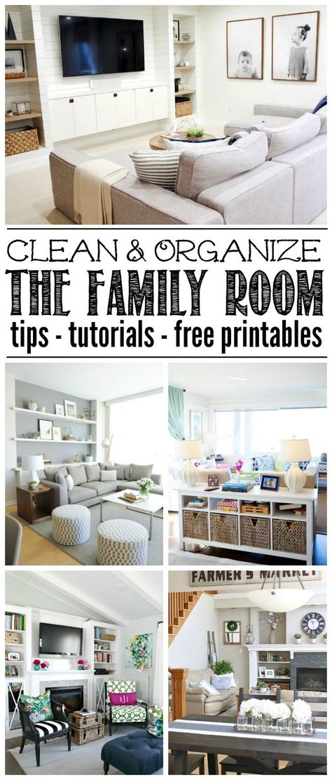 Great ideas to help you organize the family room or living room. Free printables included to help keep you on track! Family Room Organization, Diy Kids Room, Ikea Linnmon, Family Room Remodel, Small Family Room, Organizational Ideas, Living Room Organization, Kids Room Organization, Toddler Rooms