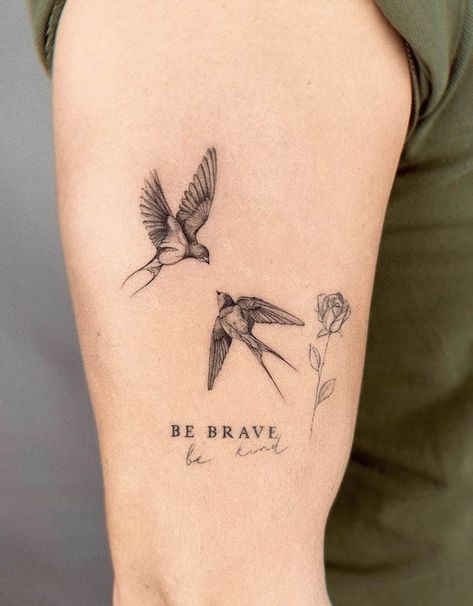 74 Inspiring Swallow Tattoos With Meaning - Our Mindful Life Swallow Tattoos, Pigeon Tattoo, Simple Bird Tattoo, Be Brave Tattoo, Sunflower Tattoo Sleeve, Vogel Tattoo, Our Mindful Life, Swallow Tattoo, Coffee Tattoos