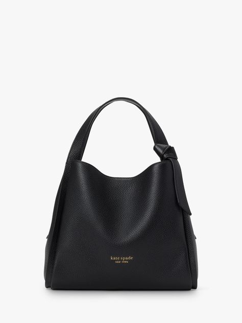 kate spade new york Knott Medium Leather Cross Body Tote Bag, Black at John Lewis & Partners Purse Brands, Kate Spade Purse, Large Shoulder Bags, Medium Tote, Crossbody Tote, Small Crossbody, Kate Spade Bag, Kate Spade New York, Pebbled Leather