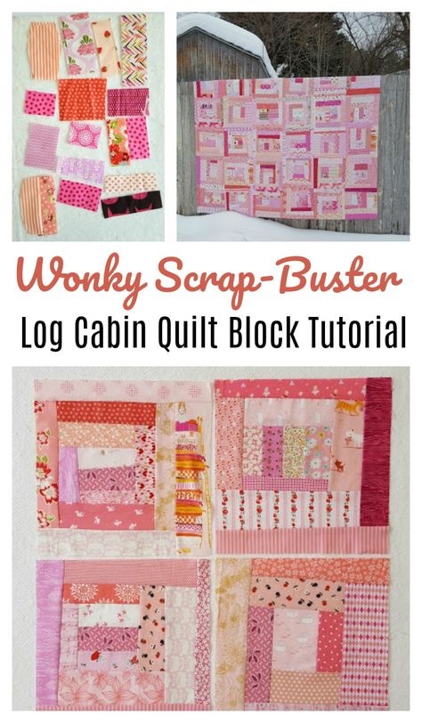 Scrappy Log Cabin Quilt Block Tutorial Scrappy Log Cabin, Cabin Quilt Block, Diary Of A Quilter, Baby Quilt Tutorials, Sewing Challenge, Log Cabin Quilt Blocks, String Quilts, Cabin Quilt, Quilt Care