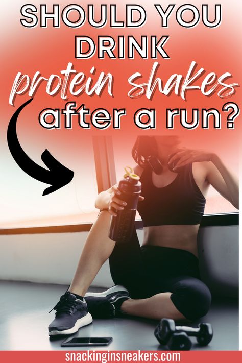 A female runner sitting next to a protein shake, phone, and some dumbbells, with a text overlay that says should you drink protein shakes after a run. After Workout Drink, Protein Shakes For Women, Eat Before Workout, Why Protein, Best Protein Shakes, Running Recovery, Best Milkshakes, High Protein Smoothies, Recovery Food