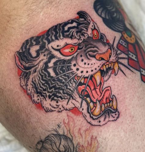 Tiger Traditional, Neo Traditional Japanese Tattoo, Traditional Mountain Lion Tattoo, Traditional Tattoos Tiger, Traditional Japanese Tiger Tattoo, Traditional Japanese Tiger Tattoo Design, American Traditional Tattoos Tiger Head, Traditional Tiger Head Tattoo, Traditional Tiger Tattoo