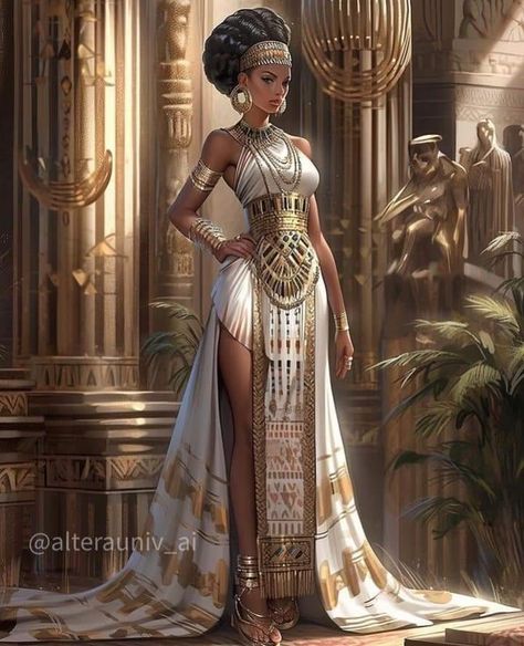 Royal Egyptian Clothing, Egyptian Royalty Clothing, Egyptian Dresses, Egyptian Style Dress, Egyptian Goddess Costume, Ancient Egyptian Women, Arabian Fashion, Egyptian Goddess Art, Egyptian Dress