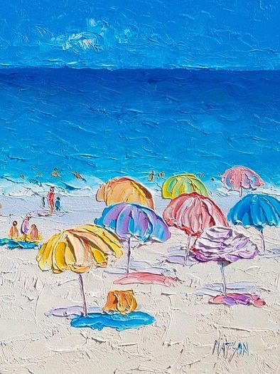 Summer Painting, First Day Of Summer, Palette Knife Painting, Impasto Painting, Beach Painting, Art And Illustration, Drawing Tutorials, Summer Art, Malbec