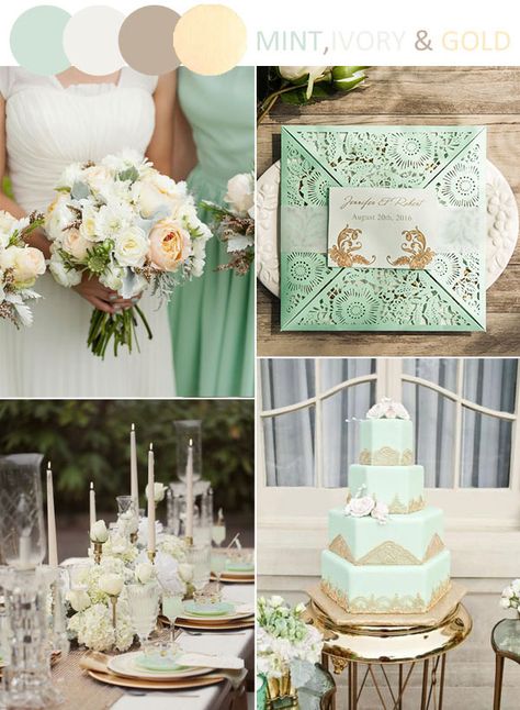 Mint Green And Gold Wedding, Country Wedding Colors, Green And Gold Wedding, Mint Party, Wedding Mint, Mint Decor, Silver Wedding Decorations, Wedding Birds, Wedding Extras