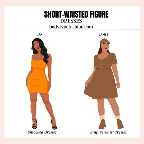 Smocked Dresses Shirt Torso Women, Short Torso Dresses, Short Curvy Fashion, Petite Big Bust Outfits, Dresses For Short Torso Women, How To Dress A Short Torso, Outfits For Short Waisted Women, Petite Short Torso Outfits, Short Torso Large Bust Outfits