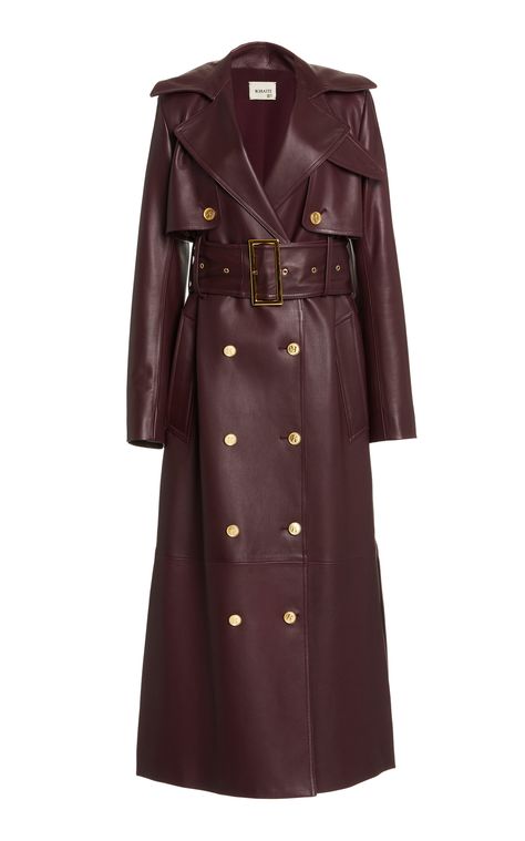 Designer Trench Coat Women, Khaite Coat, Brown Leather Trench Coat, Leather Trench Coat Woman, Fall Coats, Red Trench Coat, Mode Abaya, Leather Jacket Style, Leather Trench