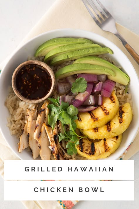 Surf And Turf Pineapple Bowl, Hawaiian Bowls Chicken, Hawaiian Bowl Recipes, Hawaiian Rice Bowl, Healthy Hawaiian Recipes, Hawaiian Chicken Bowl, Hawaiian Bowls, Chicken Bowl Recipe Healthy, Bowls Recipe Healthy