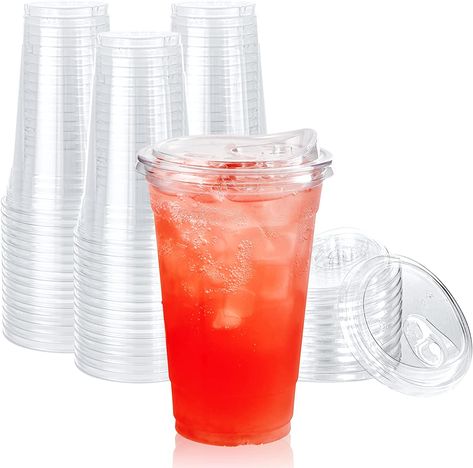 [90 PACK] 20 oz Clear Plastic Cups With Strawless Sip Lids, Disposable Plastic Cups With Sip Through Lids for Lemonade, Ice Coffee, Smoothie, Slurpee, or Any Cold Drinks Party Utensils, Bubble Boba, Clear Plastic Cups, Reusable Plastic Cups, Plastic Party Cups, Coffee Smoothie, Milk Shakes, Ice Coffee, Iced Latte