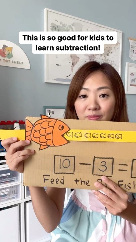 Fynn Sor | Happy Tot Shelf on Instagram: “You have to make this Feed the Big Fish Subtraction Board! This simple DIY learning toy is so good to help young children visualize the…”