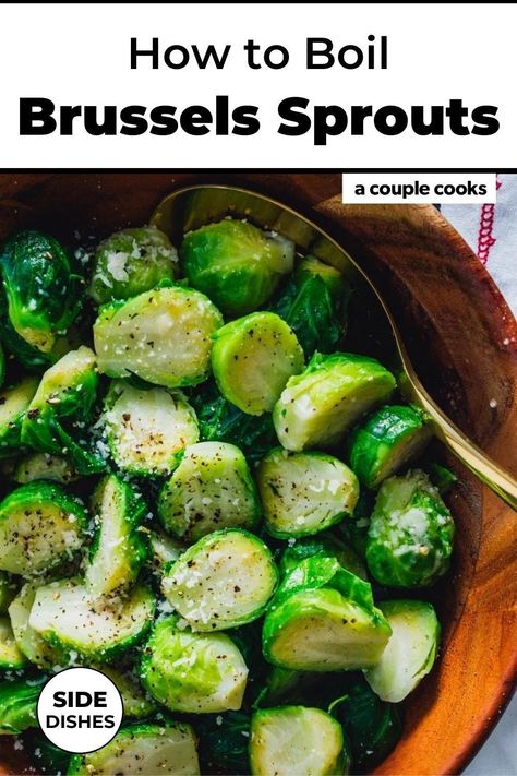 These boiled Brussels sprouts are quick to make and delicious! Mix them with butter and Parmesan cheese as a tasty side dish. | side dishes | brussel sprout recipes | vegetarian recipes | gluten free recipes | thanksgiving recipes | #brusselssprouts #boiled #boiledbrusselssprouts Boiled Brussel Sprout Recipes Easy, Steamed Brussels Sprouts, Cooked Brussel Sprouts, Brussel Sprouts For Christmas Dinner, Brussel Sprout Recipes Boiled, Soft Brussel Sprout Recipes, Boiled Veggies Recipes, Brussel Sprout Recipes Steamed, Boiled Brussel Sprout Recipes