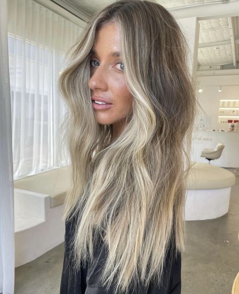 Very Low Maintenance Blonde, Dark Blonde Face Framing Highlights, Blonde Hair With Dark Roots Balayage, Beachy Lived In Blonde, Cool Natural Blonde, Lived In Blonde Shoulder Length, High Impact Blonde, Blonde Hair All Over Color, Ashy Blonde With Money Piece