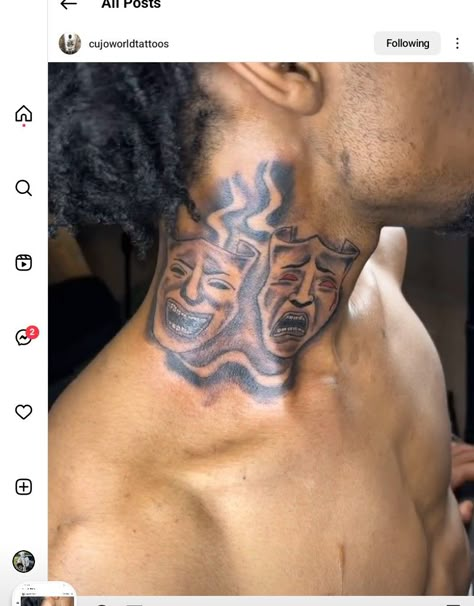 Men S Tattoo Neck, Creative Neck Tattoos For Men, Small Neck Tats Men, Simple Hood Tattoos, Whole Neck Tattoo Men, Hard Neck Tattoos For Men, Center Neck Tattoo, Neck Tattoos For Men Black, Hard Tattoo Designs