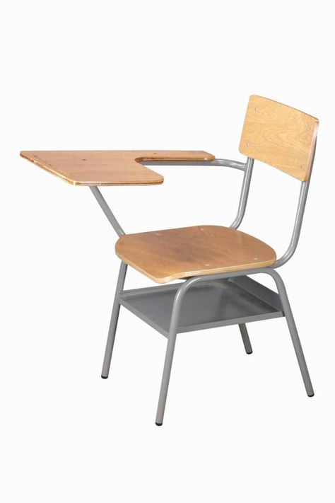 In MLW's section on "The Hidden Game of Power", Perkins talks about the conventional chair-desk and its negative affects on learning. This common piece of furniture sends an outdates message about how learning should take place. It favors small righties who work alone. I have experienced these negative affects myself. In my LING class I sat at a lefty desk even though I am a righty. Once I moved to the proper desk I felt much more comfortable and thus, my learning experience was enhanced. School Furniture Design, Old School Room, Cheap Desk Chairs, Diy Corner Desk, Best Home Office Desk, Brown Leather Recliner Chair, Restoration Hardware Chair, Student Chair, Steel Furniture Design