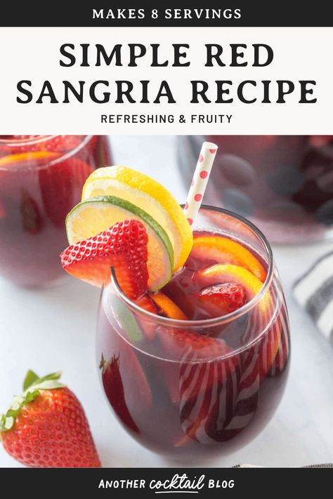 This simple red sangria recipe is made with Cointreau, red wine and fresh fruit. It's an easy cocktail for a crowd and it's perfect for spring and summer weather. Makes 1 pitcher - about 8 servings. Cocktail For A Crowd, Red Sangria Recipe, Summer Sangria Recipes, Homemade Sangria, Red Sangria Recipes, Easy Sangria Recipes, Red Wine Recipe, Red Wine Sangria, Christmas Drinks Recipes