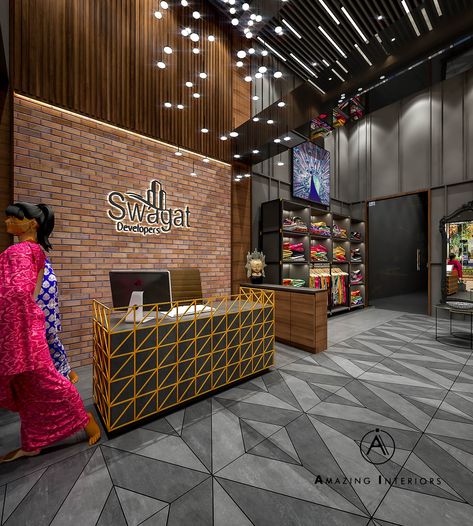 Saree Botique Interiors, Simple Boutique Interior Design Indian, Saree Showroom Design, Garments Shop Interior Design, Saree Showroom Interior Design, Fashion Showroom Interior, Garments Shop Interior Display, Clothes Store Design, Clothes Showroom