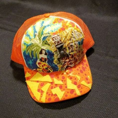 Selling A Nice, Funky Custom Patchwork Trucker Hat , Hand Crafted One Of A Kind This One Is Orange With Yellow Patches On The Brim Rocking A Design With A Woman Next To A House And A Palmtree Also An Upside-Down Figure. Never Worn I Bought As Used So I Listed That Way. Please Forward Any Questions You May Have & Bundle Up To Save Or Reasonable Offers Considered. Thanks For Shopping My Closet. Chanel Bucket Hat, Ny Yankees Hat, Burberry Bucket Hat, Dior Bucket Hat, Gucci Bucket Hat, Ladies Dress Hats, Yankees Hat, Packable Hat, Pom Pom Beanie Hat