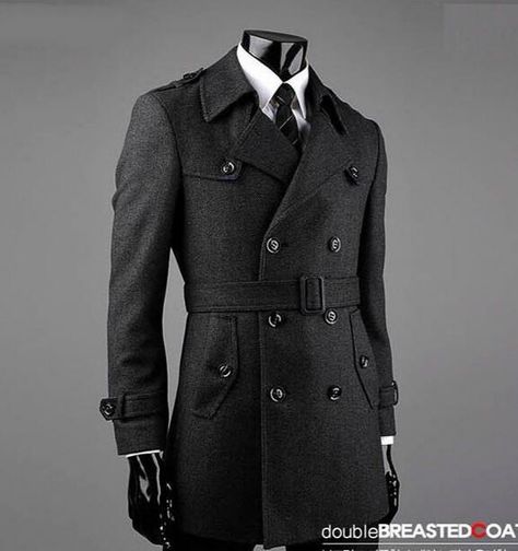 Suit And Trench Coat Men, Double Breasted Coat Men Outfit, Mens Double Breasted Coat, Grey Trench Coat Outfit Men, Trench Coat Suit, Tweed Trench Coat, Winter Belt, Mens Dress Coat, Fashion Trench Coat