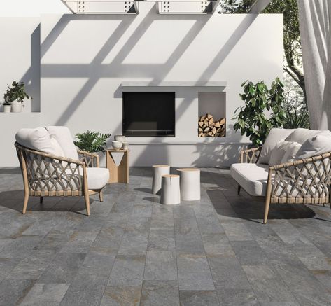 Outdoor floor tiles with stone effect WALK By Supergres Quirky Garden, Modern Facade, Patio Floor, Car Porch, Outdoor Tile, Tiles Designs, Courtyard Gardens, Porch Tile, Exterior Wall Tiles