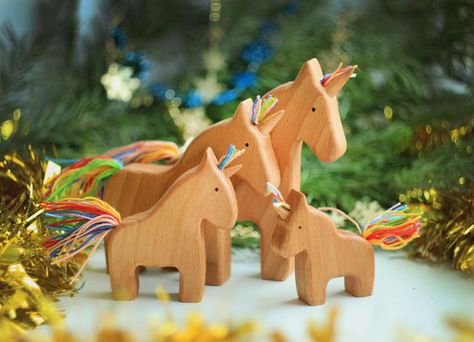 Unicorns family. Unicorns of wood. Wooden horse. Natural toys. | Etsy Wooden Unicorn, Horse Family, Wooden Whale, Eco Toys, Wooden Horse, Eco Friendly Toys, Natural Toys, Wooden Animals, Childrens Toy