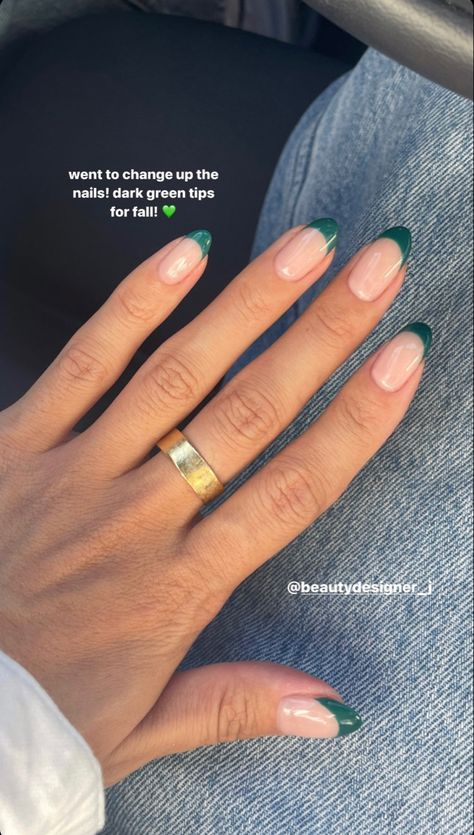 Green French Tip, Hoco Nails, Green Acrylic Nails, Green French, Simple Gel Nails, Summery Nails, Almond Acrylic Nails, Short Acrylic Nails Designs, Neutral Nails