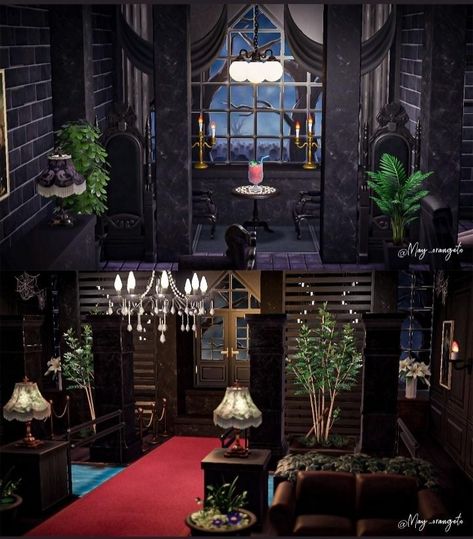 Acnh Gothic Room Ideas, Victorian Acnh Island, Goth Bloxburg Room, Animal Crossing Island Inspiration Goth, Acnh Victorian Island, Goth Animal Crossing Island, Acnh Gothic Island, Spooky Animal Crossing, Goth Animal Crossing