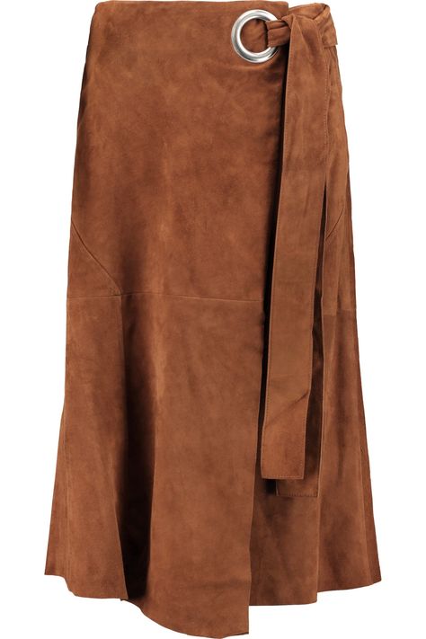 TIBI Suede wrap midi skirt. #tibi #cloth #skirt Wrap Midi Skirt, Suede Skirt, Midi Skirt, Skirt, Sweatshirts, Clothes