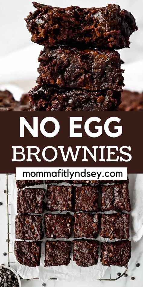 stack of eggless brownies and sliced brownies on a cooling rack. Dairy Free Egg Free Brownies, One Egg Brownies, 1 Egg Dessert Recipes, No Egg Chocolate Desserts, Egg Less Brownies Recipes, Gf Egg Free Desserts, Gluten Free Egg Free Brownies, Egg Free Brownies Easy, Dairy And Egg Free Brownies