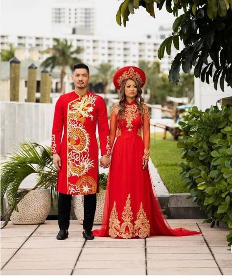 Brand New High Quality Vietnamese Wedding Ao Dai with Red Pants.  Fast/Free shipping.             Women Ao Dai Size Bust        Waist S31in/79cm26in/66cm M32in/81cm28in/71cm L35in/89cm30in/76cm XL36in/91cm31in/79cm 2XL38in/97cm33in/84cm 3XL40in/102cm35in/89cm 4XL42in/107cm37in/94cm 5XL43in/109cm38in/97cm 6XL44in/112cm40in/102cm Women Ao Dai Length is 57in Pants Length is 44in           Men Ao Dai Size ShoulderChest 4417.0in/43cm38in/97cm 4617.5in/44cm40in/102cm 4818.5in/47cm42in/107cm 5019.5in/5 Red Vietnamese Wedding Dress, So Dai Wedding, Vietnamese Wedding Ao Dai Red, Ao Dai Hair, Bridal Ao Dai Red, Vietnamese Tea Ceremony Ao Dai, Vietnamese American Wedding, Ao Dai Tea Ceremony, Vietnamese Wedding Dress Ao Dai