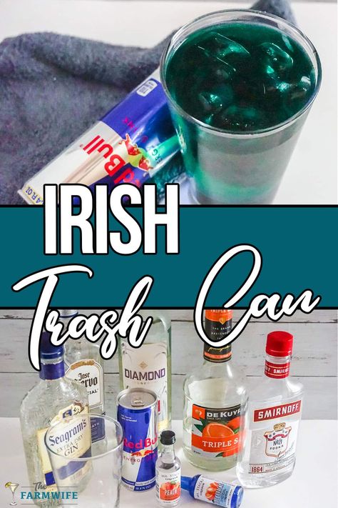 Irish Trashcan Recipe, Trash Can Alcohol Drink, Irish Trash Can Drink, Irish Trash Can, Trash Can Drink, Light Rum, Unique Cocktails, Peach Schnapps, Shot Recipes