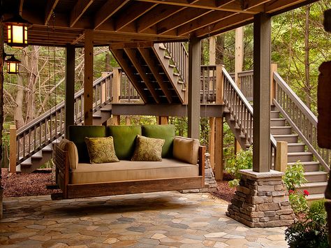 Outdoor Swinging Bed Patio Under Decks, Under Deck, Under Decks, Outside Living, Decks And Porches, Building A Deck, Outdoor Deck, Deck Design, Covered Porch