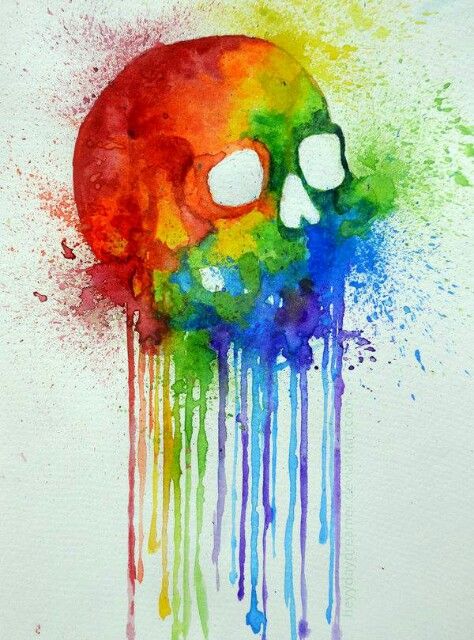 Rainbow skull Rainbow Skull, Tree Watercolor Painting, Skeleton Illustration, Bird Watercolor Paintings, Colorful Skulls, Watercolor Elephant, Watercolor Sunset, Skull Artwork, Sugar Skull Art