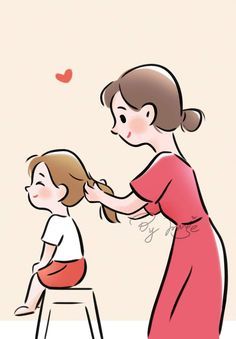 Hari Ibu Mother's Day, Mother Daughter Illustration, Mother's Day Sketch, Inner Childhood, Mother And Daughter Drawing, Mothers Day Cartoon, Breakup Messages, Mothers Day Drawings, Mom Drawing